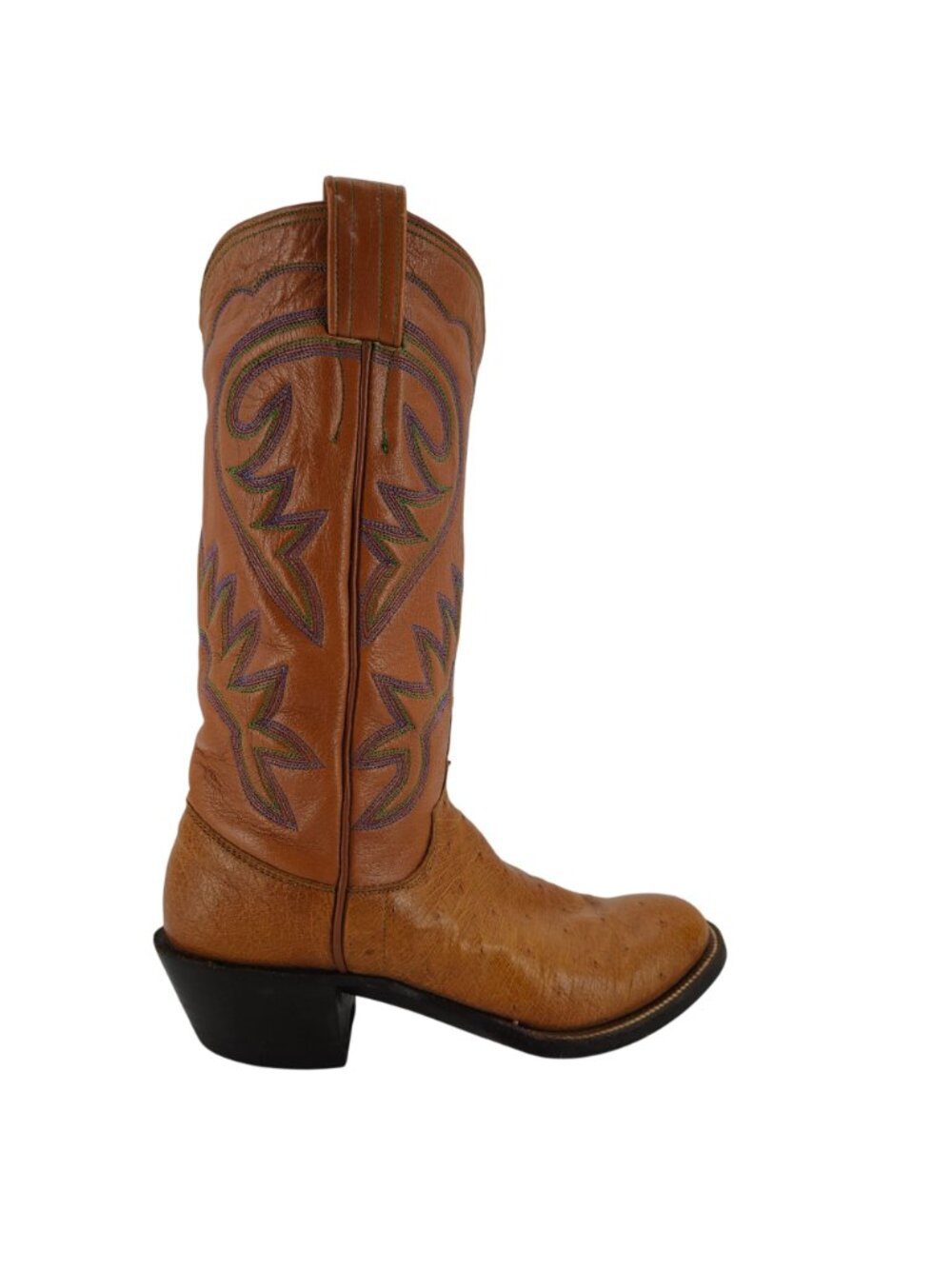 M.L. Leddys Ostrich Exotic Cowgirl Boots Womens 5B Brown Purple Green Cowboy CBC - Picture 7 of 16